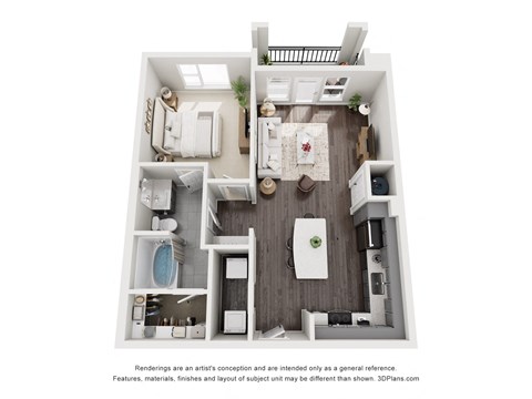 Floor plan for 1 bed, 1 bath, 765 sqft